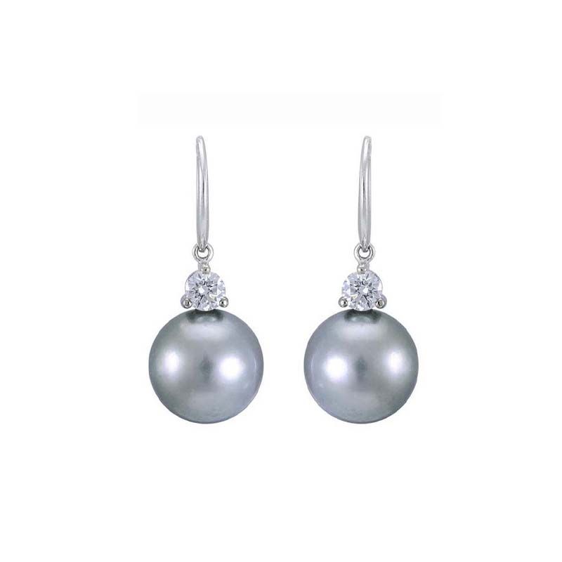 Tahitian Pearl & Diamond 3 Claw Hook Wire Earrings