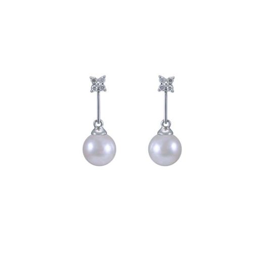 South Sea Pearl & Diamond 3 Claw Hook Wire Drop Earrings